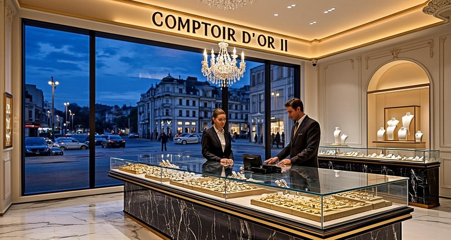 Comptoir d'Or II - Boutique luxueuse au crépuscule